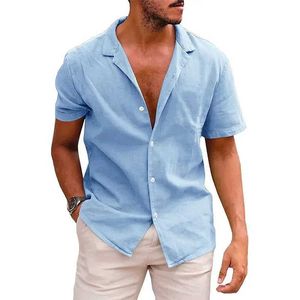 Polos masculine Summer New Mens Contrus Cound Color Shirt Coton Linet Coton Shirt Cardigan Top Lutte et respirant Homme de plage CHIRTL2405