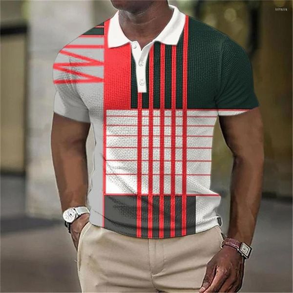 Polos pour hommes Polo d'été 3D Line Print Street Tops Tees Chemise ample surdimensionnée Vêtements pour hommes Quotidien Casual Manches courtes Sweat senior