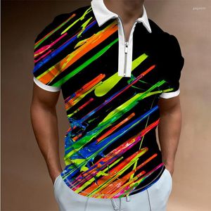 Heren PoloS Zomer Polo Shirt 3D gekleurde lijnen afdrukkende korte mouw T -shirt Top Fashion Casual Streetwear Classic High Quality Slim Fit Mens