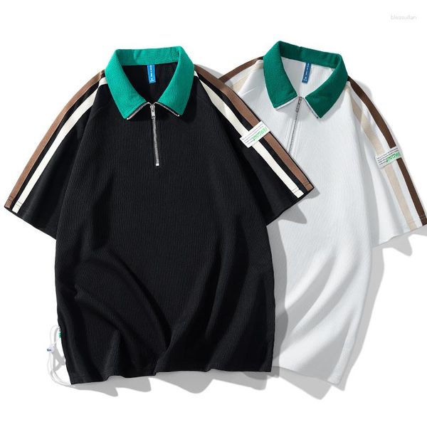 Polos pour hommes Polo d'été et T-shirt ample à manches courtes gaufré pour femmes Haut élastique respirant pour demi-couple