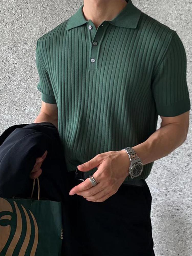 Herrpolos sommarpolo skjorta kort ärm t för män fast färg smal passform elasticitet harajuku toppkorea retro skjortor kläder