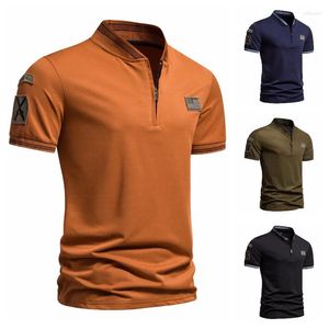 Polos pour hommes Polo d'été T-shirt Uniforme de combat Style régulier Manches courtes Couleur unie Fermeture à glissière Design Top Tee