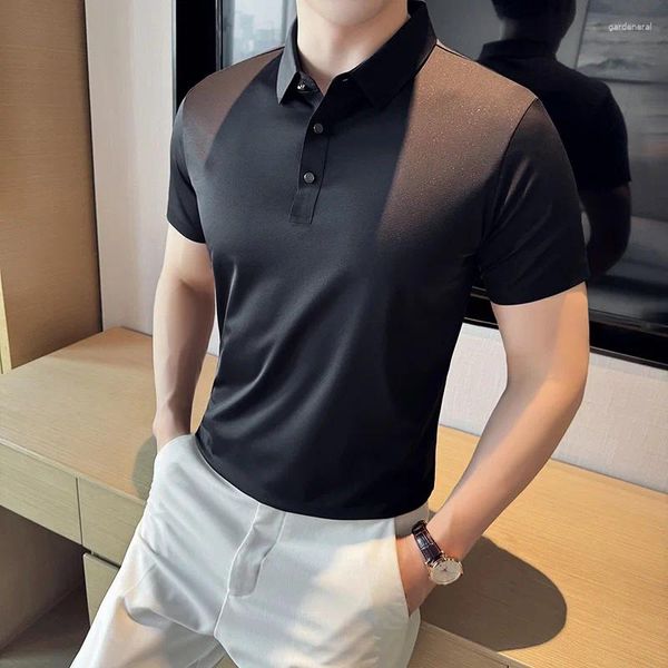 Polos de polos d'été pour hommes pour hommes à grande taille Vêtements de luxe coréens à manches courtes t-shirts décontractés en soie slim.