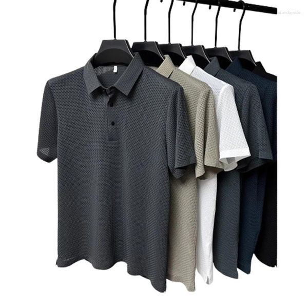 Polos pour hommes Polo d'été T-shirt pour hommes creux à manches courtes gris glace soie respirante mode d'affaires T-shirt mâle marque vêtements