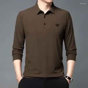 Polos para hombres Polo de verano Camiseta para hombres Manga larga Negocios Casual Botón Bordado Jersey suelto Moda Turn-Down Collar Tops