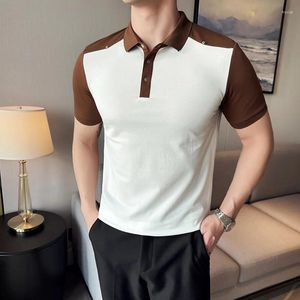 Herenpolo's Zomerpolo T-shirts voor mannen Korea Stijlvol Patchwork Kleur Gebreid Heren Casual T-shirt Slim Fit Turn Down Kraag Tops 2024