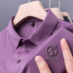 Polos pour hommes Été premium glace soie respirant à manches courtes t-shirt hommes décontracté lâche tête de cerf brodé polo tendance porter 230208