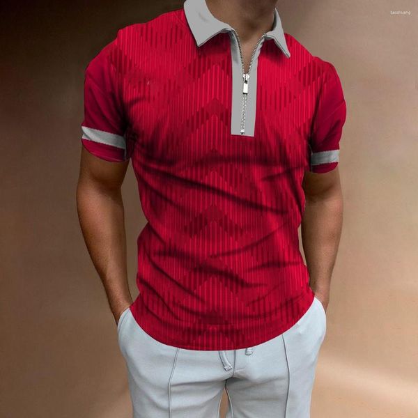 Polos de verano para hombre, camisetas cómodas con estampado 3D Hd de manga corta de secado rápido, ropa de hombre, moda de ocio, cremallera transpirable