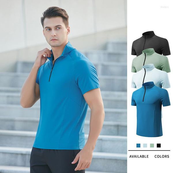 Polos de verano para hombre, camiseta de secado rápido, cuello simulado, media cremallera, ropa deportiva para hombre, suelta, relajada, para correr, entrenamiento, deportes, manga corta, POLO