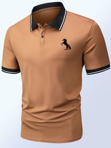 Herenpolo's Zomer Herenpoloshirt met korte mouwen en kraag Retro Paul-shirt met paardenprint Sportieve en casual zakelijke jurk 230601