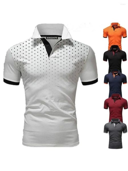 Polos pour hommes été à manches courtes à pois imprimé couleur correspondant revers T-shirt décontracté sport mode POLO