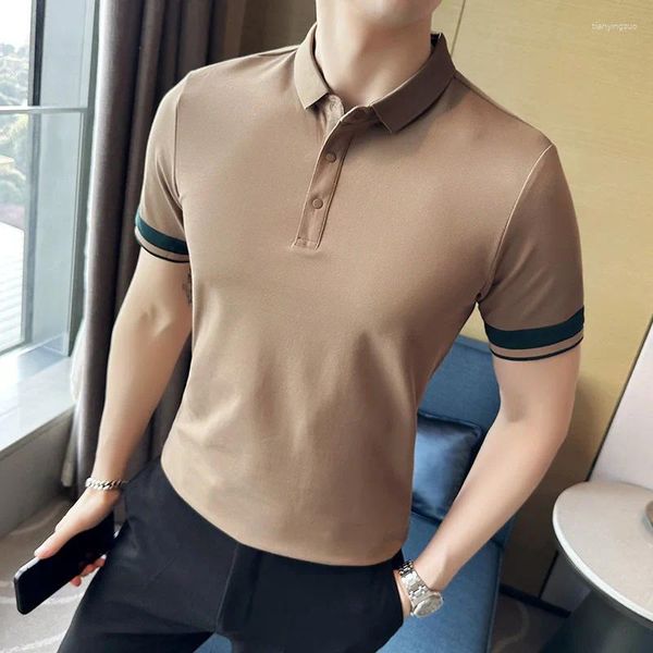 Polos pour hommes Summer à manches à manches minces à boucle mince couleurs Coumure de couleur décontractée Tra-shirt T-shirt Streetwear Taille 4xl-M