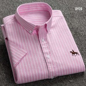 Polos Men's Summer Short Shirts Slve for Men Plus Taille Vêtements 3xl 4xl 5xl 6xl Cotton Oxford Color Solide Striped Man Man Casual Shirt T240425