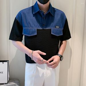Polos pour hommes été épissé Hit couleur à manches courtes hommes Polo t-shirts Denim mode décontracté Harajuku 2xl hauts surdimensionnés t-shirt noir blanc bureau