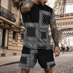 Men S Polos Summer Suit Gold Patroon Print T -shirt Shorts Twee -delige kleding voor mannen Fashion Streetwear Oversized Tracksuit 230308