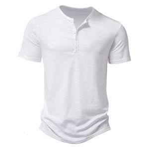 Hommes Polos D'été T-shirt Hommes Mode Henley Col Blanc T-shirt Hommes À Manches Courtes Casual Slim Tops T-shirts Solide Couleur T-shirt pour Homme 230511