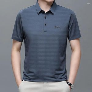 Polos d'été pour hommes, T-shirt fin à manches courtes, revers ample, vêtements d'âge moyen