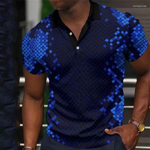 Polos pour hommes Haut d'été Mode Bouton décontracté Polo 3D Plaid Imprimer Respirant Type Slim T-shirt Streetwear