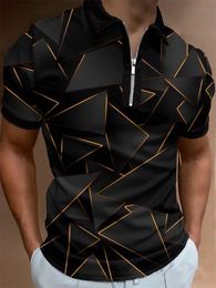 Polos pour hommes été Zipper Polo chemises à rayures mode hommes Streetwear décontracté à manches courtes t-shirt hauts 230721