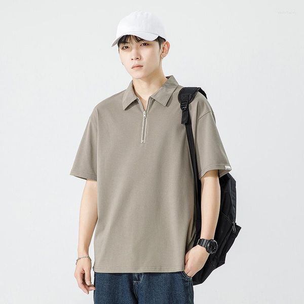 Polos para Hombre, Polo con Cremallera De Verano, Camiseta Informal De Trabajo con Solapa Gris para Hombre, Camiseta Informal De Manga Corta, Ropa para Hombre