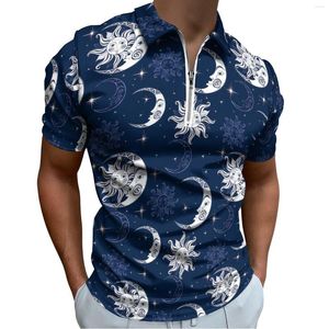 Polos pour hommes Sun Moon Polos Rétro Imprimer Chemise décontractée Date Tendance Homme Col à manches courtes T-shirts personnalisés