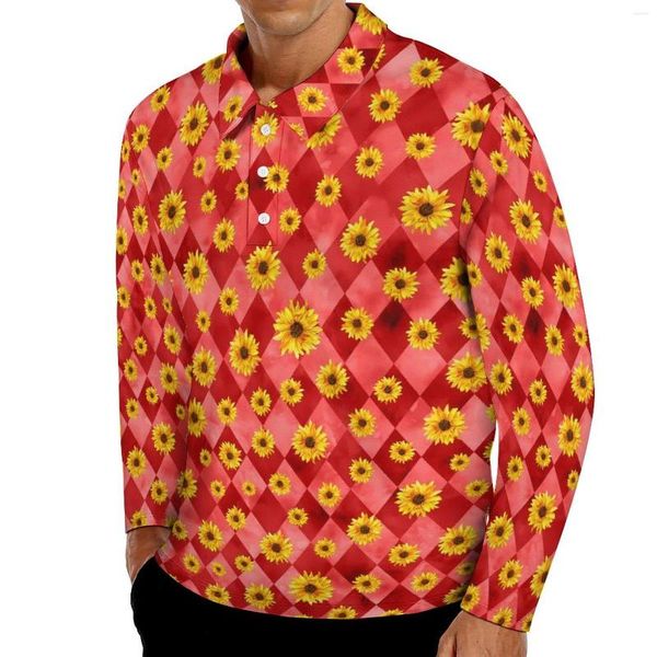 Polos de girasol de polos para hombres camisetas de polo de otoño camiones casuales camisetas de manga larga giros torturados camisetas personalizadas de gran tamaño