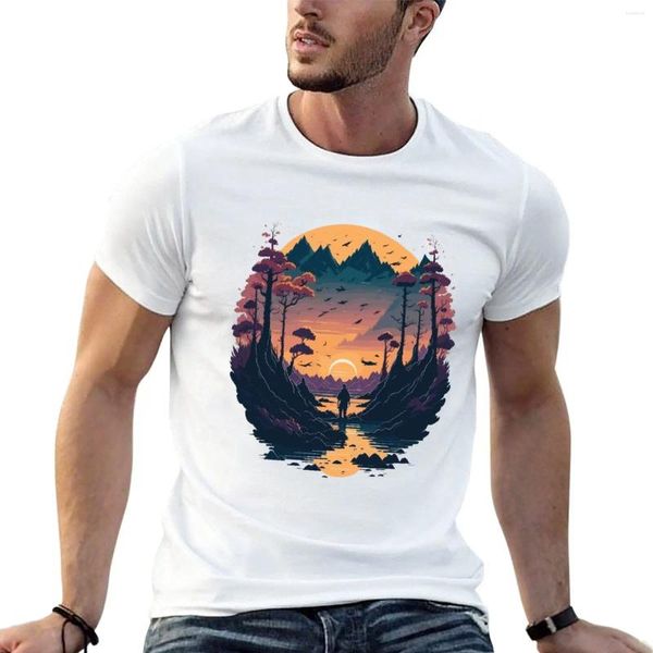 Men's Polos Sunset in the Hills T-shirt T-shirt Animal Print Shirt for Boys Vintage Vintage Colon
