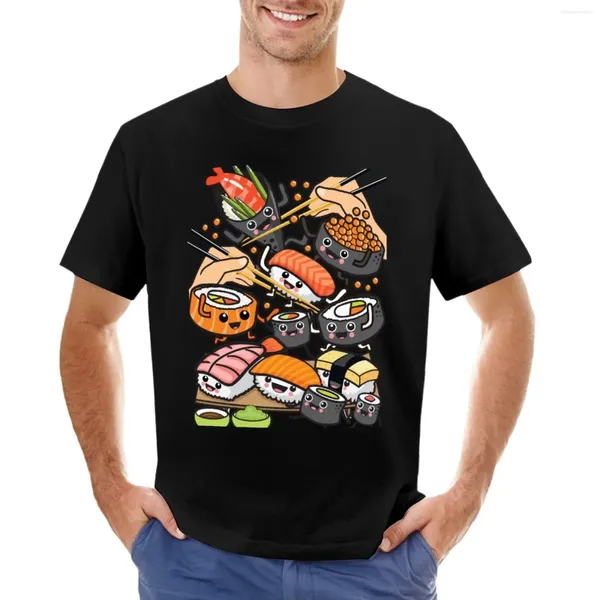 Polos de hombre ¡Fiesta de sushi! Camiseta Edición de manga corta Camiseta Ropa estética Camisetas Gráfico para hombre