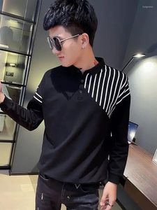 Polos pour hommes T Polos pour hommes Qualité Cou Épissé Vêtements masculins Tops à rayures avec col Collier coréen Luxe manches complètes A