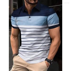 T-shirt de polos masculin pour hommes Business Summer Polo Fashion Striped Printing T-shirts à manches courtes