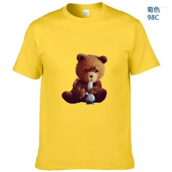 Polos pour hommes T-shirt à manches courtes 2023 Mode drôle Teddy Bear Smoking Gun Casual O-Cou Vêtements