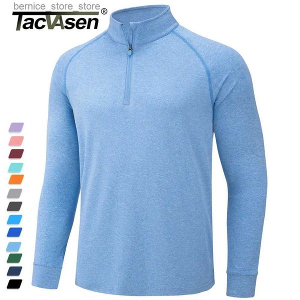 Polos pour hommes TACVASEN UPF 50+ Protection solaire 1/4 Zip Pollovers Chemises à manches longues pour hommes T-shirt de course respirant Athlète Sportswear Gym Tops Q231215