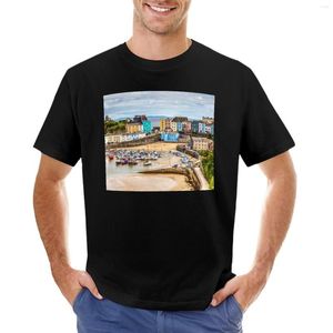 Polos pour hommes Tenby Harbour Bateaux et maisons de ville T-shirt Séchage rapide Anime Vêtements Plain Hommes T-shirts à manches longues