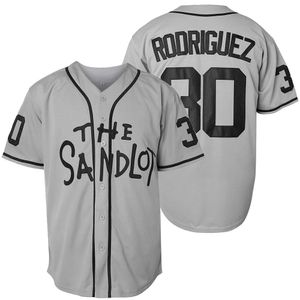 Polos masculins The Sandlot Benny Rodriguez Baseball Jersey Movie Sports Shirt Grey Blanc Bleu