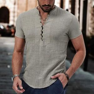 Heren Polo's dunne heren button shirt heren Casual katoenen linnen shirt serie ademende zomertop geschikt voor dagelijks dragen van v-neck knop shortsl2405