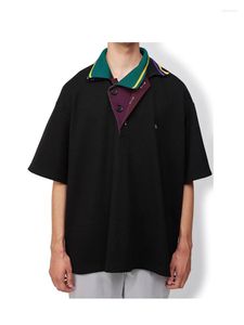 Polos de hombre de tres colores Patchwork bordado cuello de doble capa Polo de algodón camisa de manga corta KOLOR camisas de estilo japonés para hombre