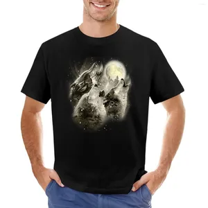 Polos pour hommes Trois loups hurlant au clair de lune T-shirt Garçons Animal Print Vintage Mens Tall T-shirts