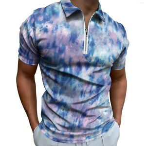 Heren PoloS Tie Dye Blue Pink Casual Polo Shirts Aesthetic Art T-Shirts Korte Mouw Design Shirt Strand Streetwear Oversized kleding Gift