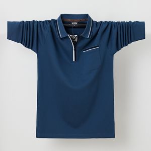 Polos pour hommes haut de gamme automne décontracté Polo hommes à manches longues col rabattu coupe ajustée couleur unie poche Polo hommes grande taille 6XL 230518