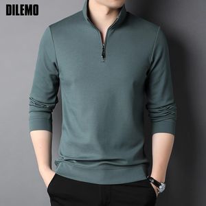 Polos pour hommes Top Grade Marque De Mode De Luxe Zipper Polo Shirt Hommes Casual Plaine Coréenne Couleur Unie À Manches Longues Tops Vêtements Pour Hommes 230524