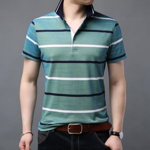 Polos para hombres Top Calidad EE. UU. Camisa Hombres 2022 Negocios Diseño de rayas anchas Gradiente Manga corta Verano Algodón Para Hombre F6806Men's Men's Men's