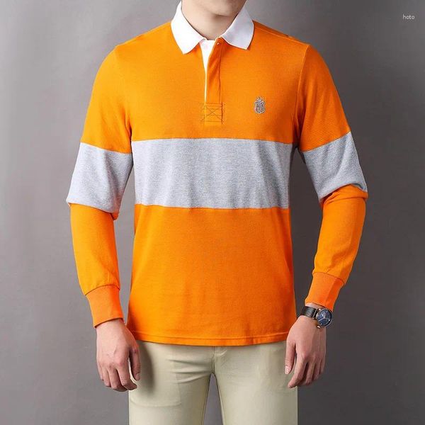 Polos pour hommes Polo Super Coton Polo à manches longues Simple Fashion Europe Europe Orange Oversize 7xl 6xl