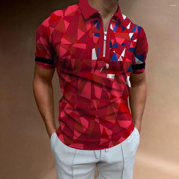 Polos para hombre Tendencia Serie roja Estampado Verano Cremallera Cuello Polo Camisas Casual Manga corta Tops de gran tamaño Moda Sudadera Ropa para hombres