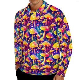 Polos pour hommes Trippy Magic Mushrooms T-shirts décontractés Hippie Print Polos Homme Tendance Chemise Printemps Manches Longues Design Vêtements Grande Taille