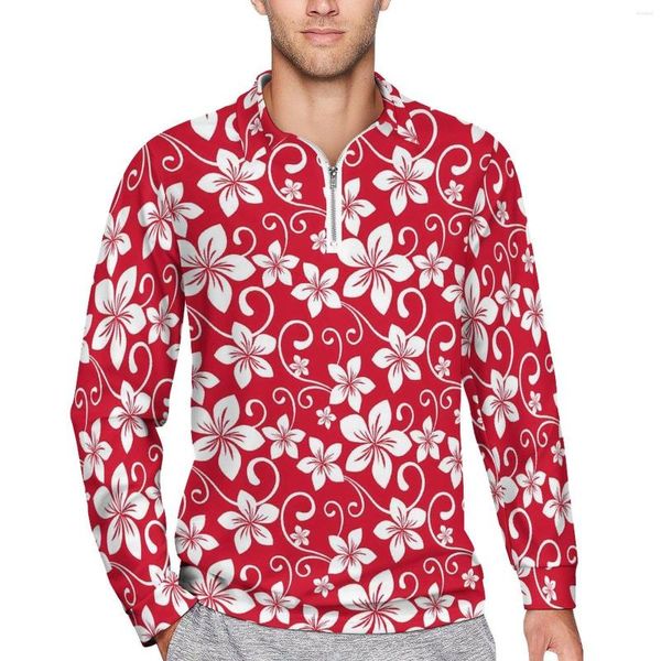 Polos para hombre, camisetas informales con flores tropicales, flores rojas para hombre, Polo de manga larga con cuello Y2K, gráfico de otoño de gran tamaño