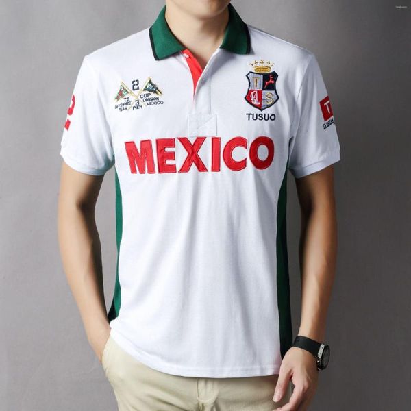 Polos para hombre TS, camiseta Polo de manga corta para hombre, camiseta bordada informal de verano de México 2023 para deportes de negocios, ropa blanca de algodón