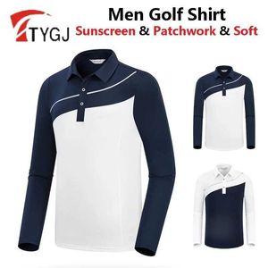 Polos pour hommes ttygj hommes patchwork t-shirt élastique mâle long polo slve homme anti-sweat