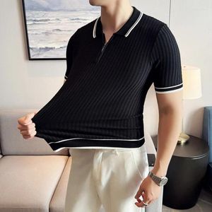 Heren Polo's Twisted Flower Weaving Patroon gebreide poloshirt voor mannen Hoge kwaliteit Slim Fit Casual Rapel T-Shirts Business Social Tee Tops