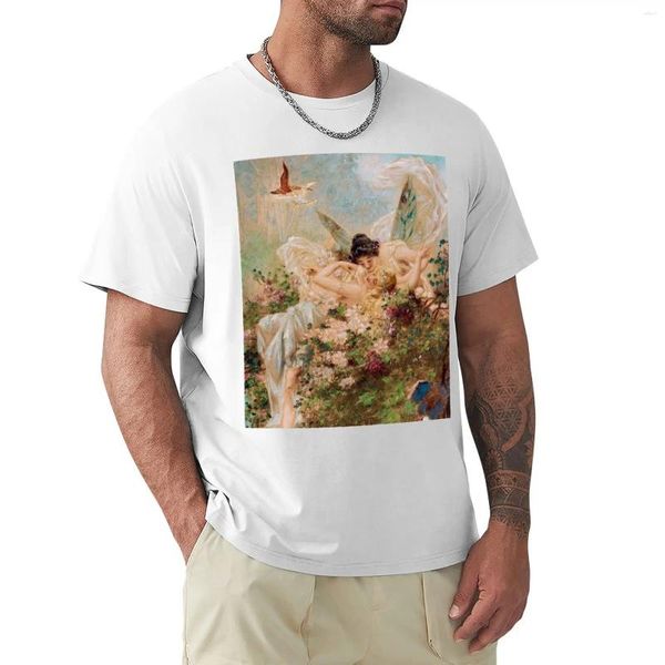 Polos de hombre Dos hadas abrazándose en un paisaje con cisne // Camiseta de Hans Zatzka Camiseta extragrande Camisas negras Paquete para hombre