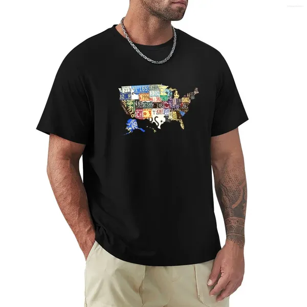 Polos para hombre, camiseta con mapa de matrículas Vintage de EE. UU., camisetas de talla grande, camiseta de edición de algodón
